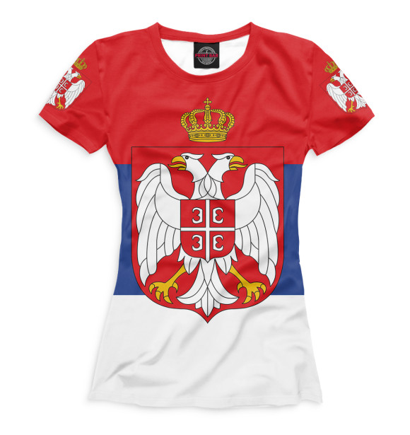Женская футболка с изображением Герб Сербии цвета Белый