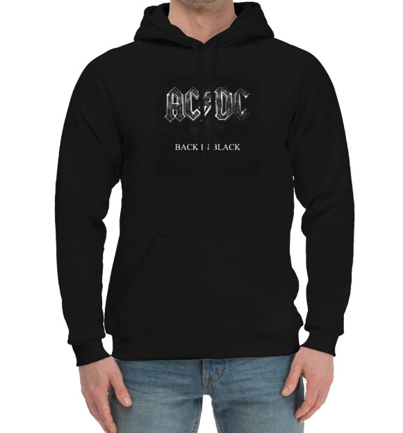 Мужской хлопковый худи с изображением Back in black — AC/DC цвета Черный