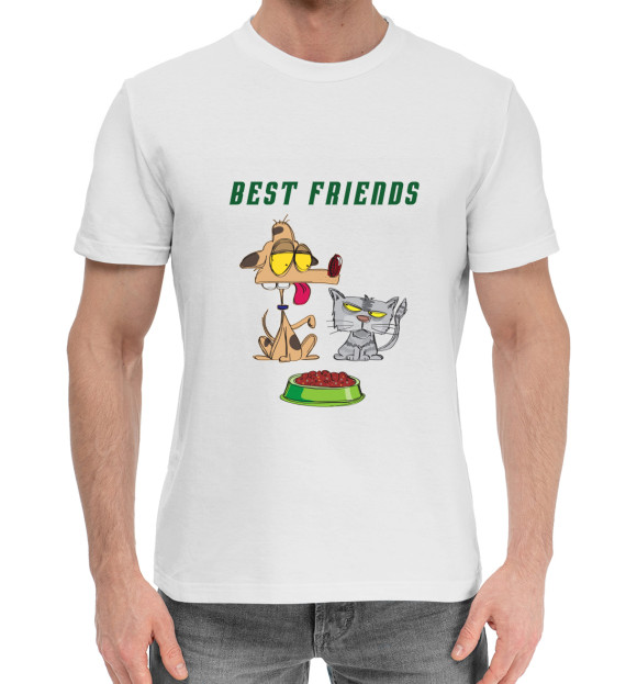 Мужская хлопковая футболка с изображением Best friends цвета Белый