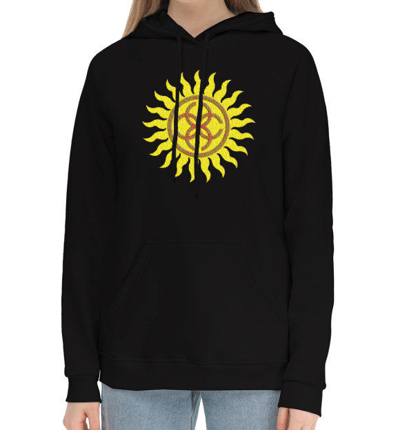 Женский хлопковый худи с изображением Славянский оберег Свадебник цвета Черный