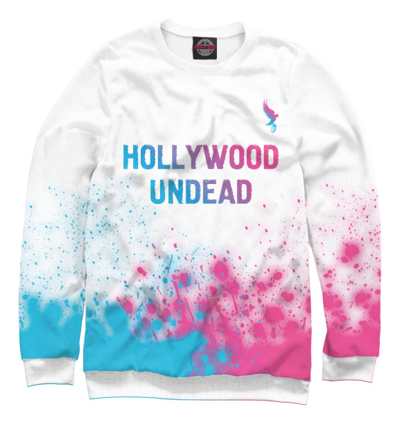 Мужской свитшот с изображением Hollywood Undead Neon Gradient (брызги) цвета Белый