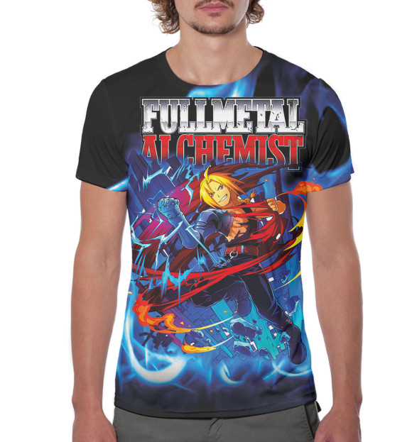 Мужская футболка с изображением Fullmetal Alchemist цвета Белый