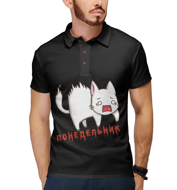 Мужское поло с притом Понедельник цвета Белый Мужское поло с изображением Понедельник цвета Белый
