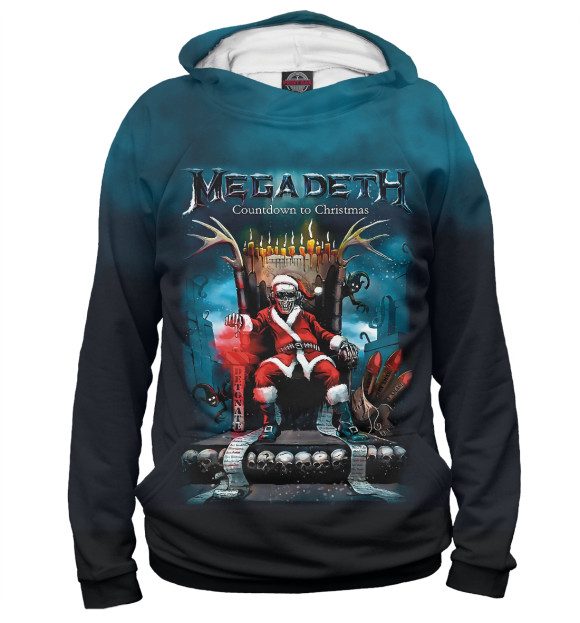 Мужское худи с изображением Megadeth Санта цвета Белый