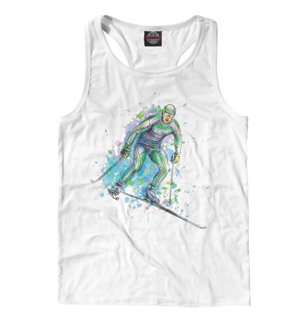 Мужская майка-борцовка с изображением Лыжный спорт цвета Белый