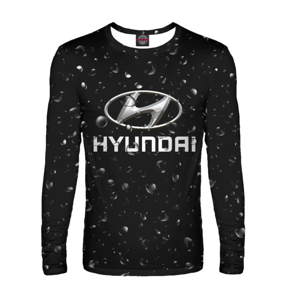 Мужской лонгслив с изображением Hyundai под дождём цвета Белый