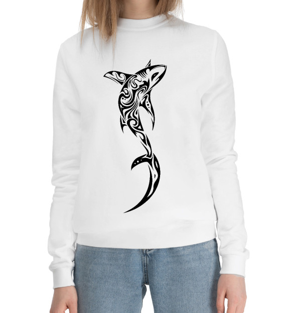 Женский хлопковый свитшот с изображением Shark tattoo цвета Белый