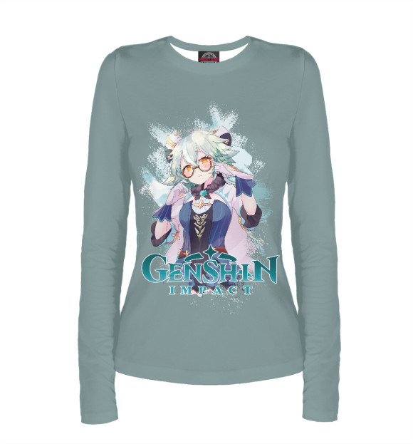 Женский лонгслив с изображением Сахароза   Genshin Impact цвета Белый