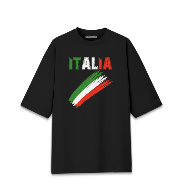 Женская футболка оверсайз с притом Italia цвета Черный Женская футболка оверсайз с изображением Italia цвета Черный