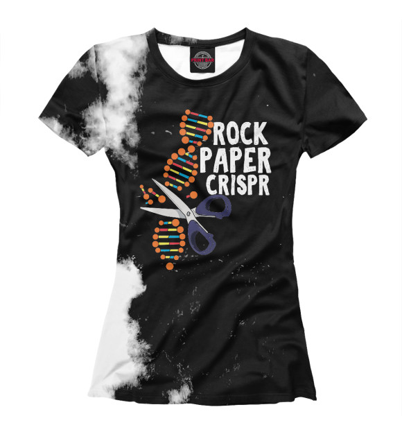 Футболка для девочек с изображением Rock Paper Crispr DNA цвета Белый
