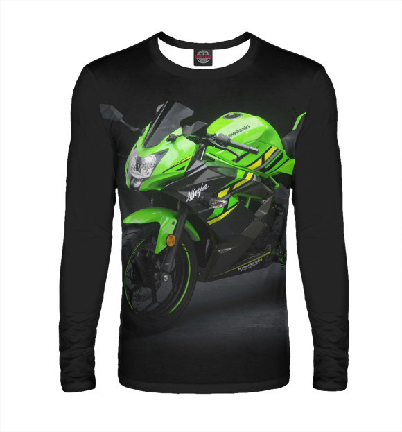 Мужской лонгслив с изображением Kawasaki цвета Белый
