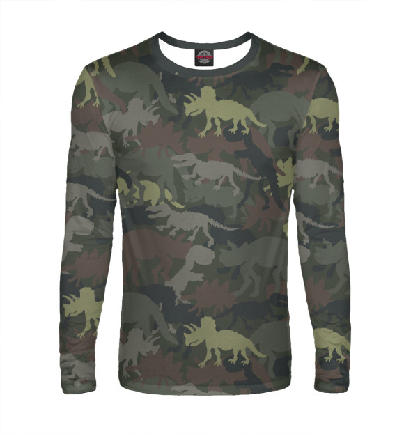 Мужской лонгслив с изображением Динозавры хаки цвета Белый