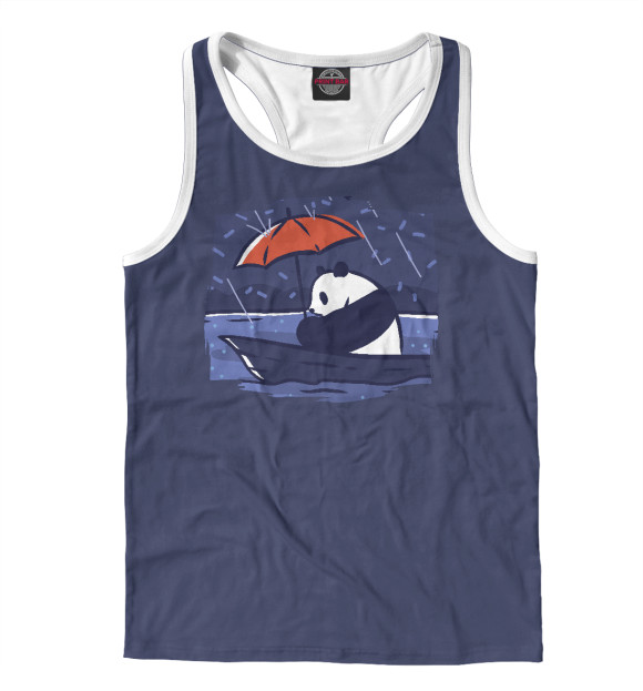 Мужская майка-борцовка с изображением Панда под дождём цвета Белый