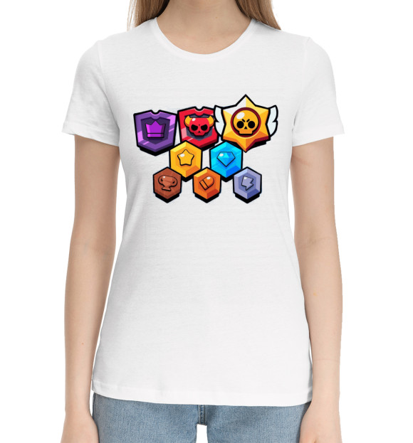 Женская хлопковая футболка с изображением Brawl Stars цвета Белый