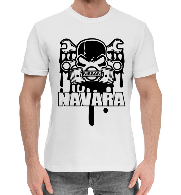 Мужская хлопковая футболка с изображением Nissan Navara цвета Белый