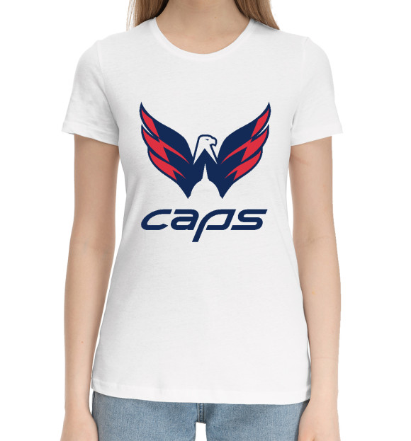Женская хлопковая футболка с изображением Washington Capitals цвета Белый