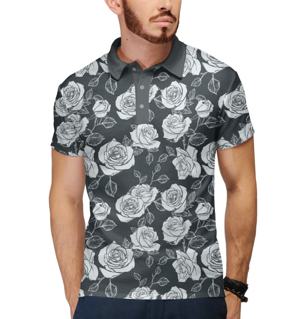 Мужское поло с притом Розы цвета Белый Мужское поло с изображением Розы цвета Белый