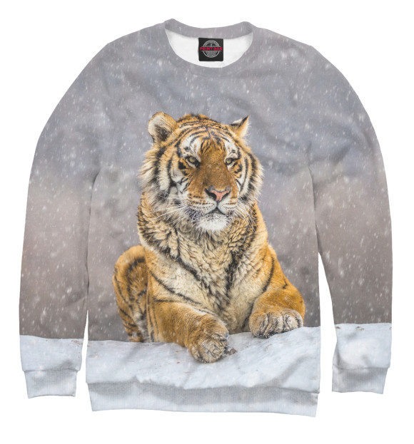 Мужской свитшот с изображением Тигр зимой цвета Белый