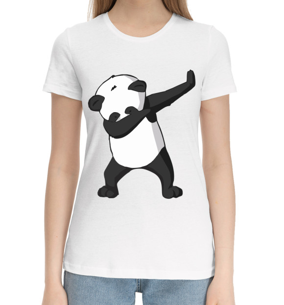 Женская хлопковая футболка с изображением Panda dab цвета Белый