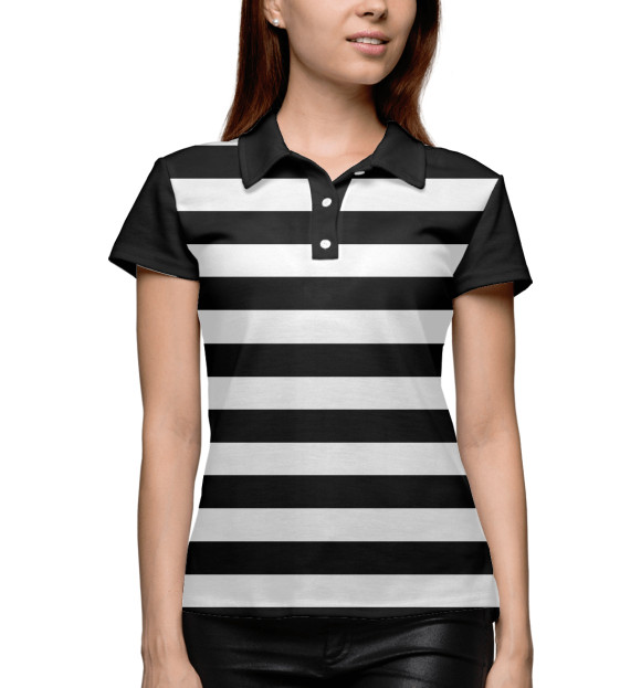 Женское поло с изображением Черное и белое, полоса цвета Белый