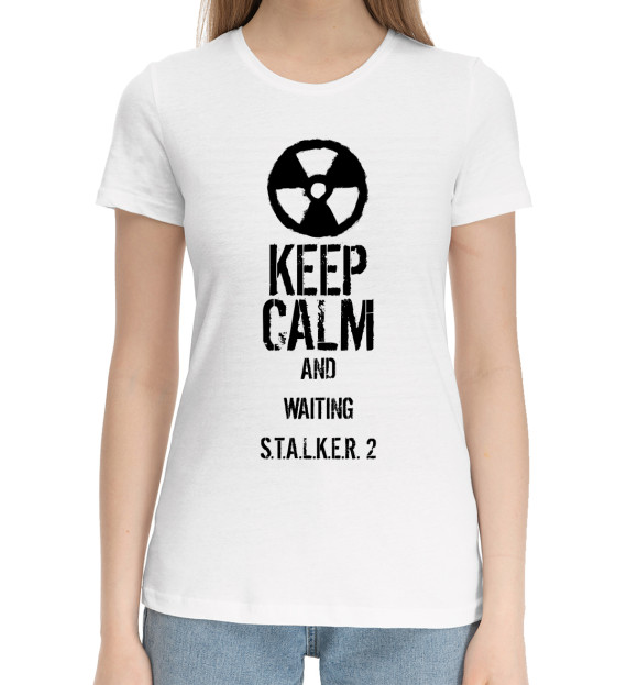 Женская хлопковая футболка с изображением Keep calm.. цвета Белый