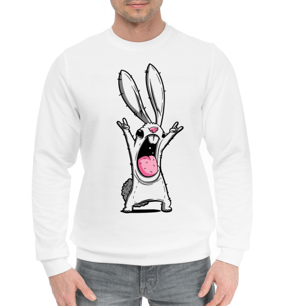Мужской хлопковый свитшот с изображением Кролик Рок цвета Белый