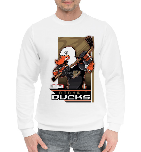 Мужской хлопковый свитшот с притом Anaheim Ducks цвета Белый Мужской хлопковый свитшот с изображением Anaheim Ducks цвета Белый