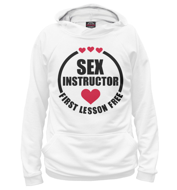 Мужское худи с изображением SEX INSTRUCTOR цвета Белый