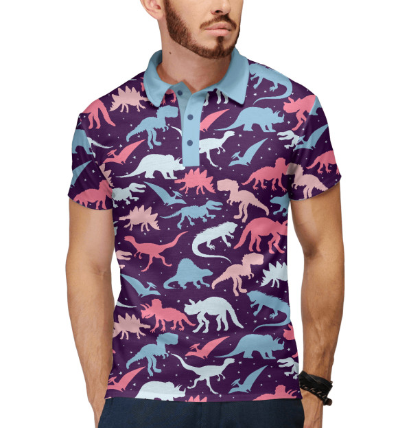 Мужское поло с изображением Динозавры и звезды цвета Белый