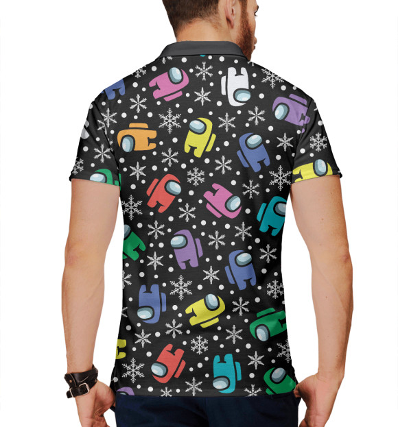 Мужское поло с изображением Among us New Year цвета Белый