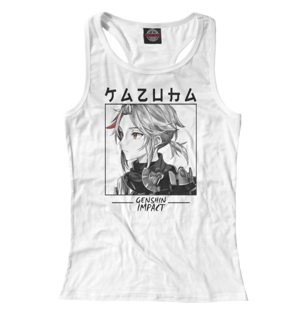 Женская майка-борцовка с притом Кадзуха. Genshin Impact цвета Белый Женская майка-борцовка с изображением Кадзуха. Genshin Impact цвета Белый