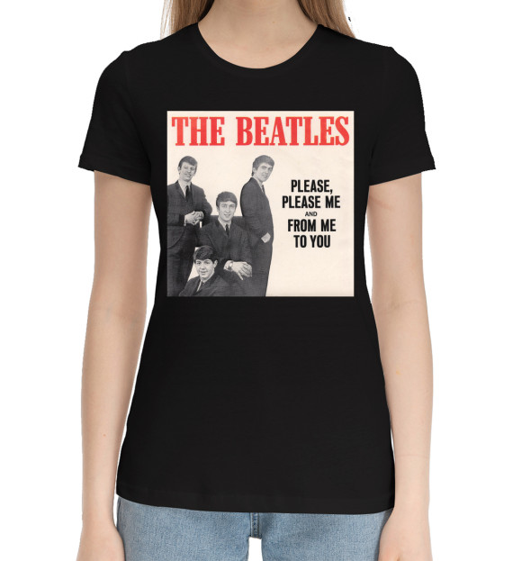 Женская хлопковая футболка с изображением The Beatles - Please Please Me цвета Черный