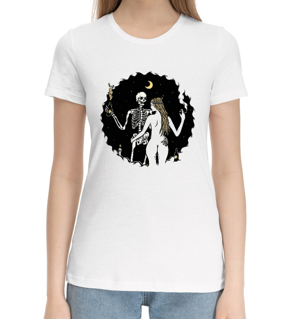 Женская хлопковая футболка с изображением Ночной шабаш цвета Белый