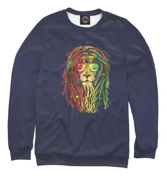 Женский свитшот с изображением Rasta Reggae Lion Sunglass цвета Белый