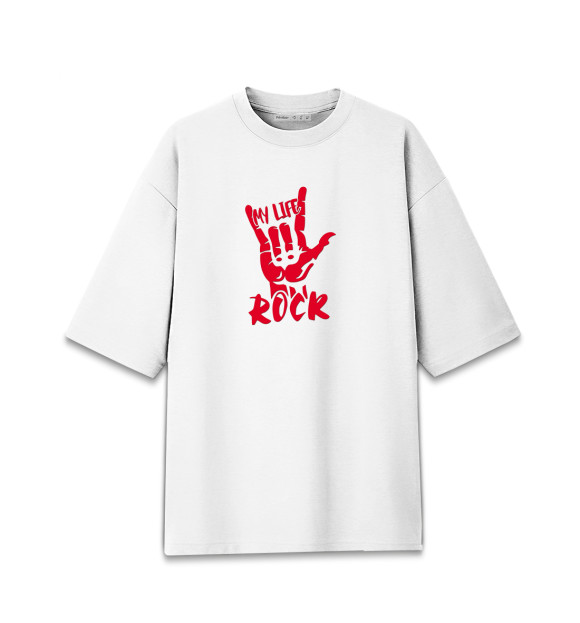 Мужская футболка оверсайз с изображением My Life Is Rock цвета Белый