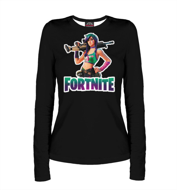 Женский лонгслив с притом Fortnite - Girl with Gun цвета Белый Женский лонгслив с изображением Fortnite - Girl with Gun цвета Белый