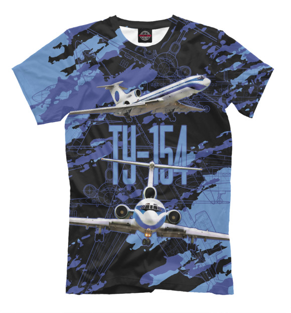 Мужская футболка с изображением Ту-154 (небо) цвета Белый