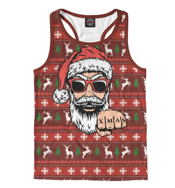 Мужская майка-борцовка с изображением Крутой Санта Bad Santa цвета Белый