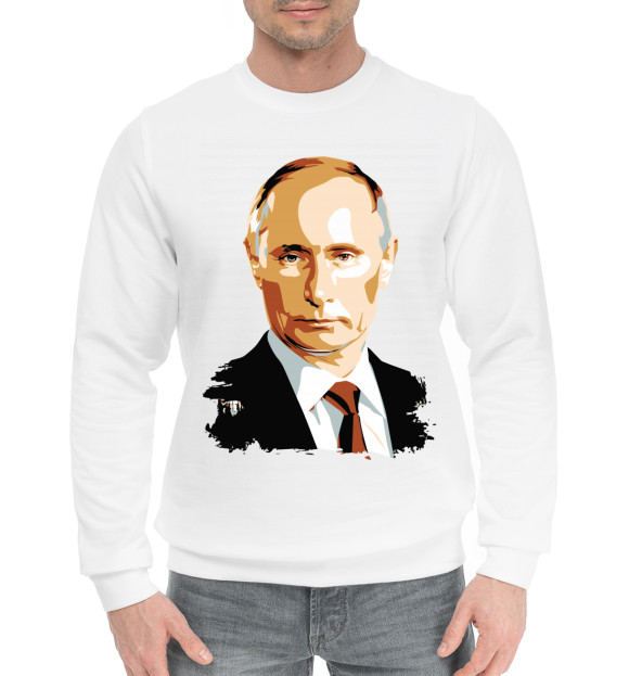 Мужской хлопковый свитшот с изображением Путин цвета Белый