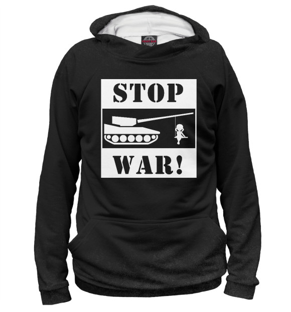 Мужское худи с изображением Stop War цвета Белый