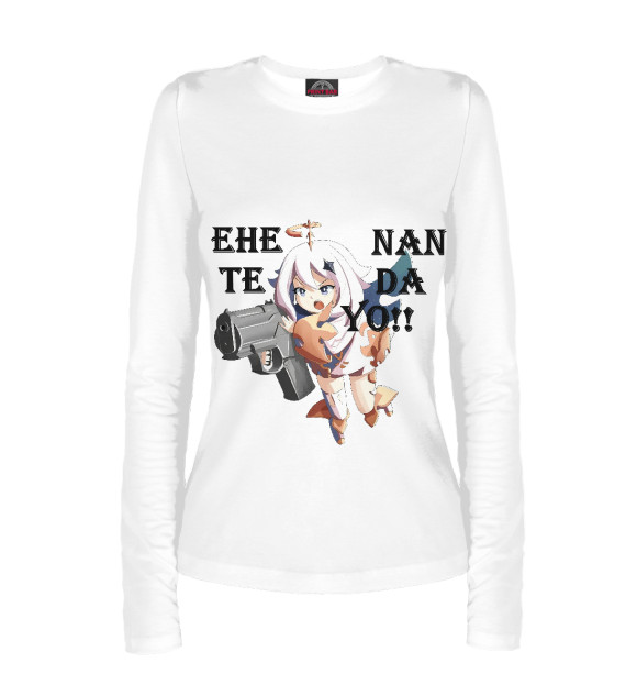 Женский лонгслив с изображением Paimon угрожает пистолетом цвета Белый