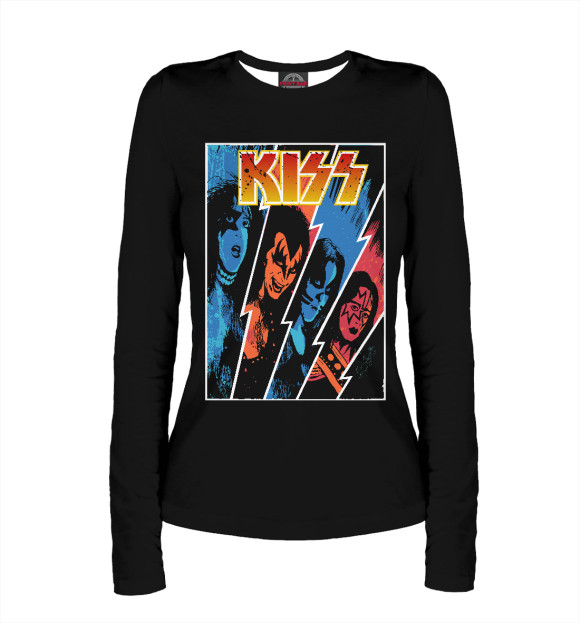Женский лонгслив с притом Kiss цвета Белый Женский лонгслив с изображением Kiss цвета Белый