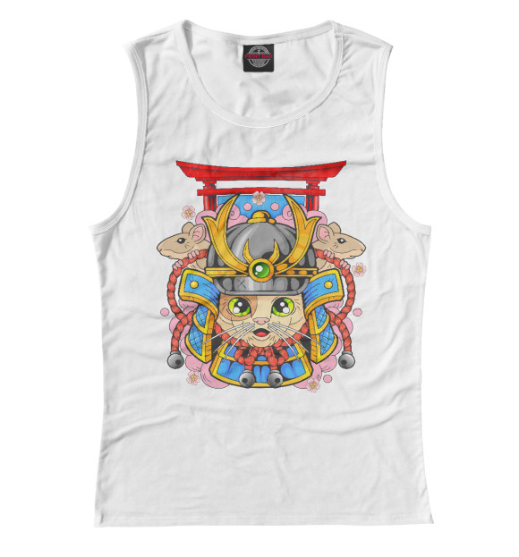 Майка для девочки с изображением Кот самурай цвета Белый