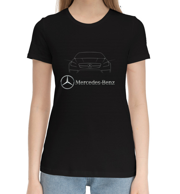 Женская хлопковая футболка с изображением Mercedes-Benz цвета Черный