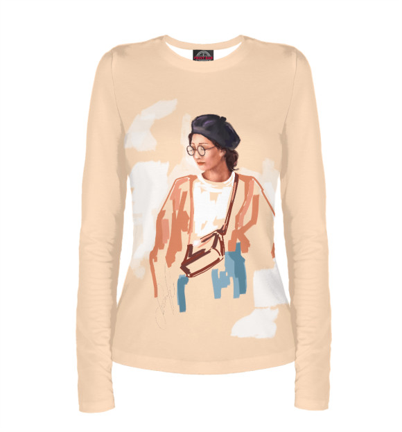 Женский лонгслив с изображением Девушка-модель цвета Белый