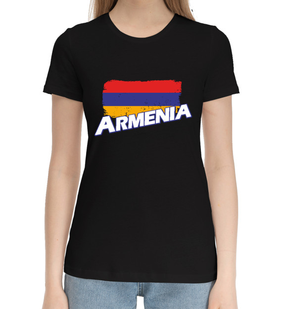 Женская хлопковая футболка с изображением Armenia цвета Черный