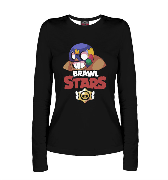 Женский лонгслив с притом Brawl Stars El Primo цвета Белый Женский лонгслив с изображением Brawl Stars El Primo цвета Белый