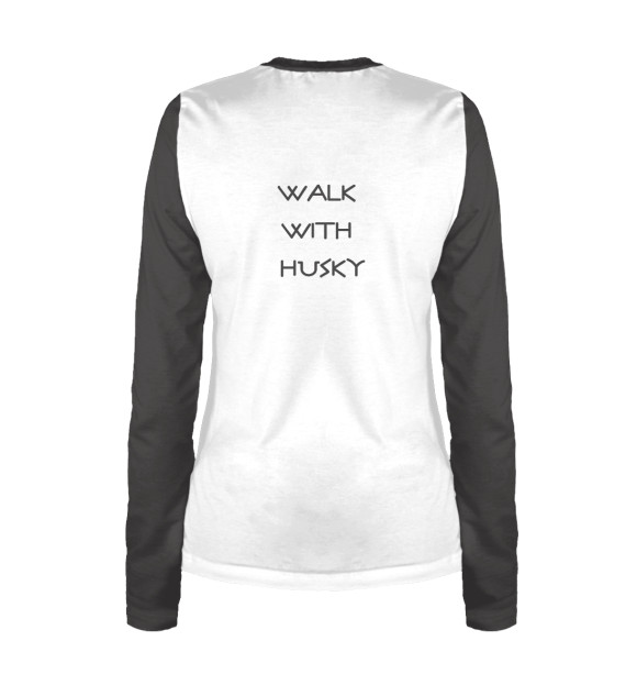 Женский лонгслив с изображением WALK WITH HUSKY цвета Белый