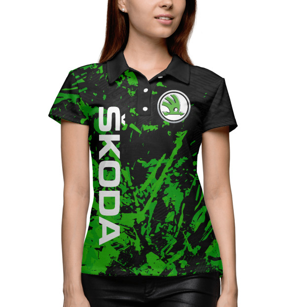 Женское поло с изображением ШКОДА, SKODA цвета Белый