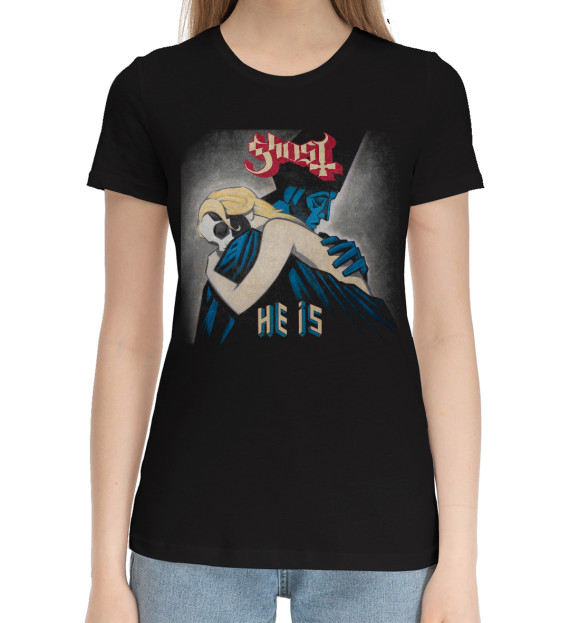 Женская хлопковая футболка с изображением Ghost цвета Черный